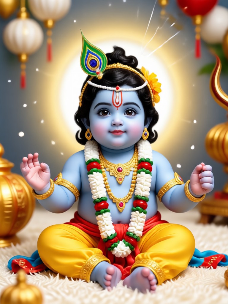 Modern baby Krishna AI art with spiritual aura