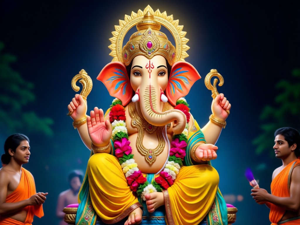 Side-by-side comparison of original and AI-enhanced Visarjan photo
