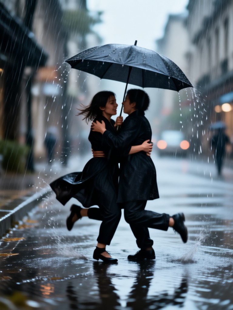 Dramatic slow motion rain in a city