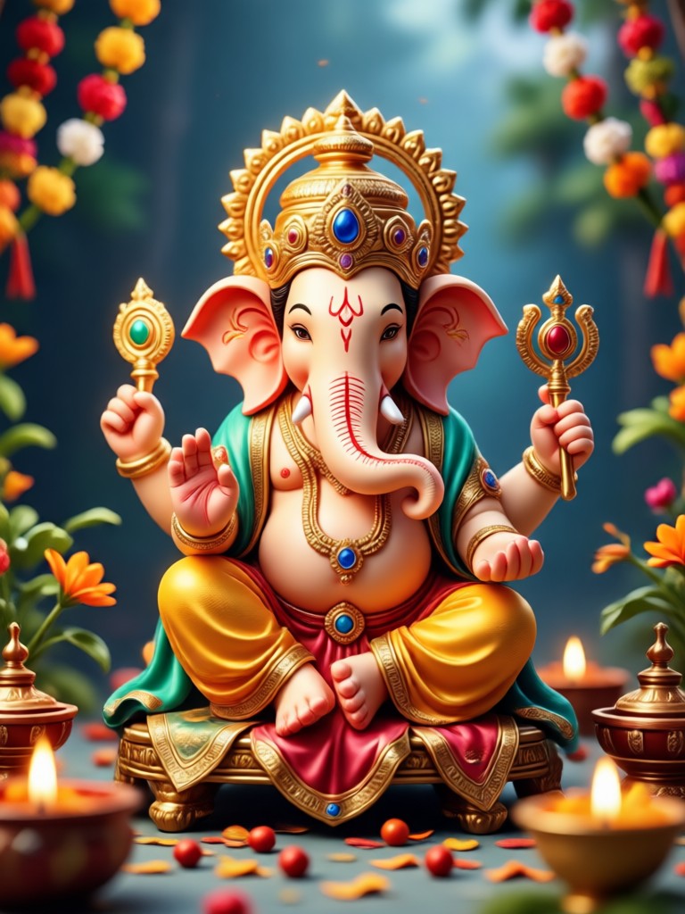 Ganesh Chaturthi greeting card with AI effects