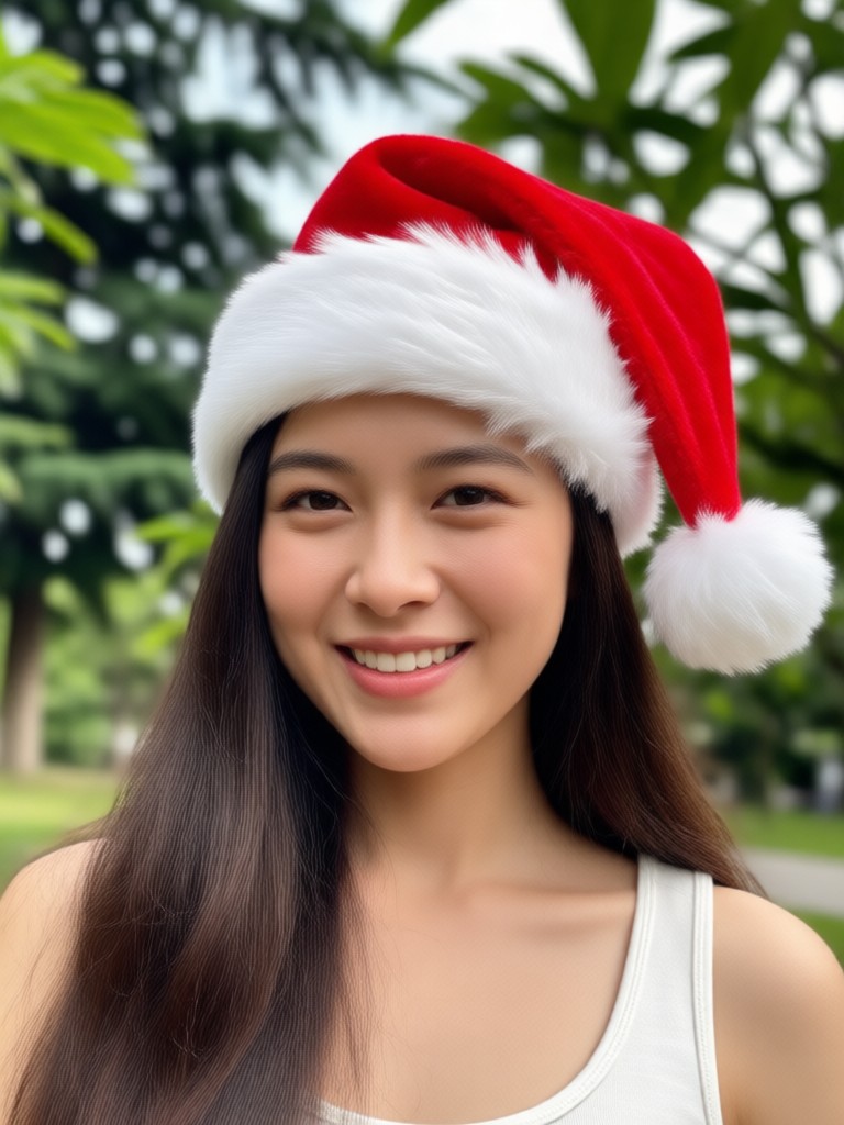 Pet cat with a Santa hat and bow