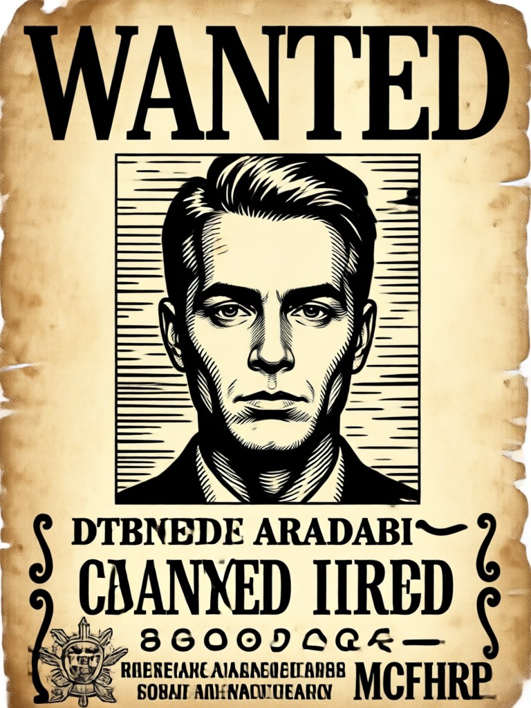 Dramatic wanted poster in noir film style