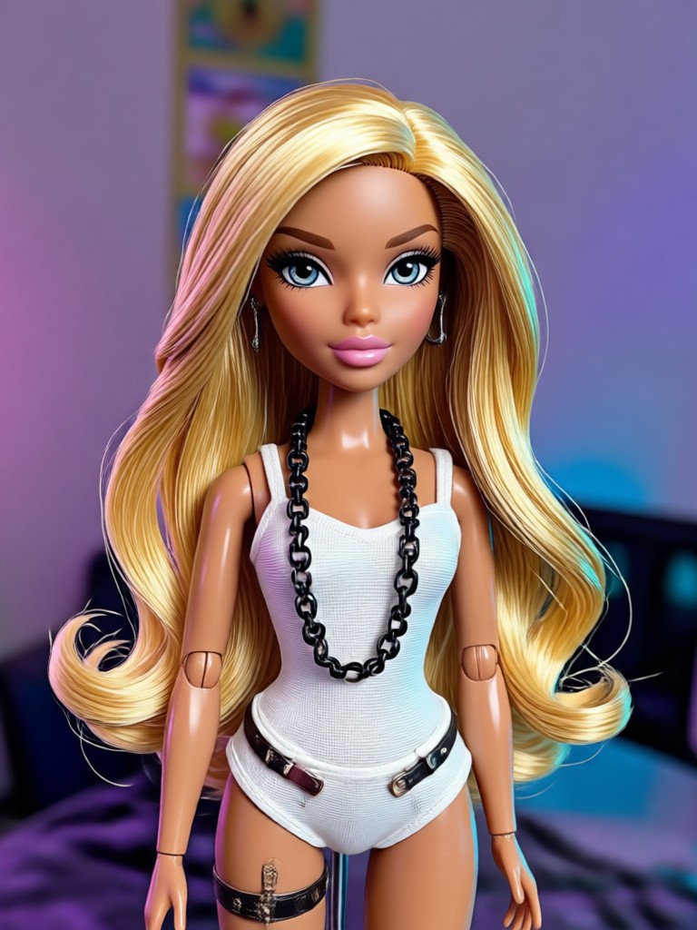 Muñeca Bratz IA con cabello rosa y maquillaje brillante