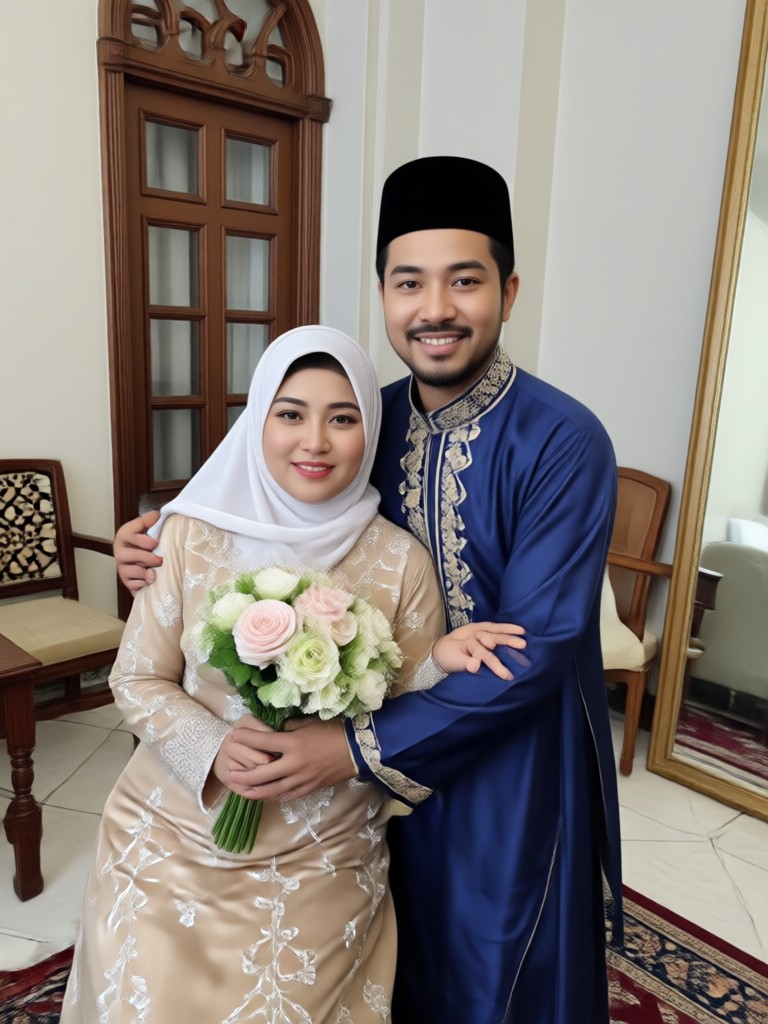 Realistic Muslim wedding couple portrait AI