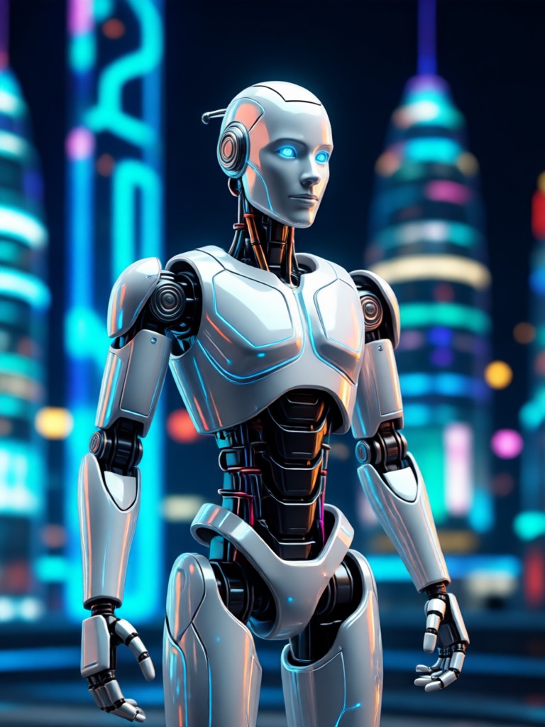 AI robot filter result neon glitch robot aesthetic
