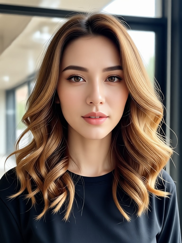 Before and after AI hair transformation to caramel balayage