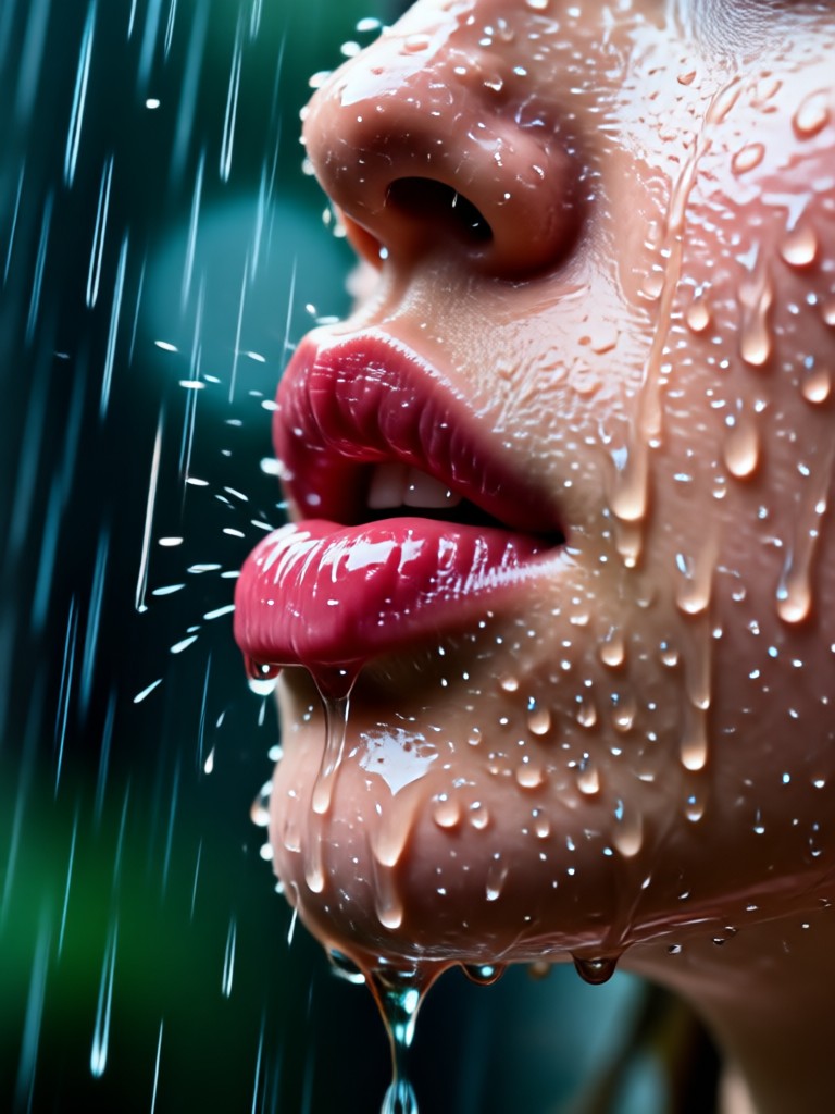 Abrazo romántico con gotas de lluvia cinematográficas en la ventana
