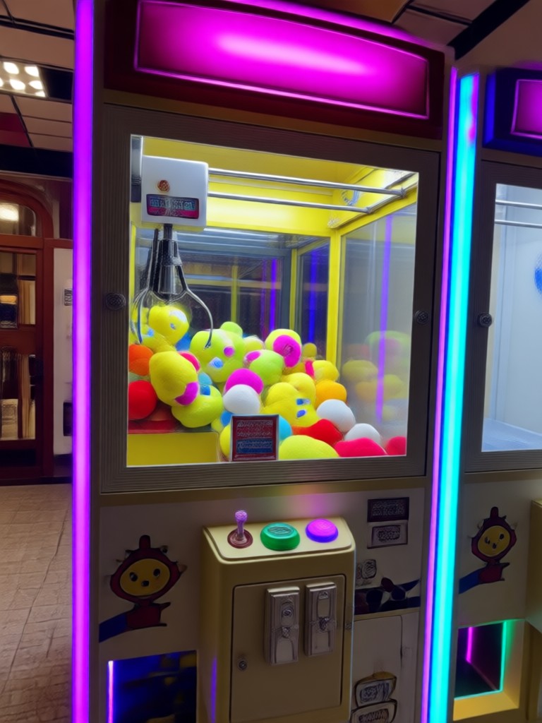 人にぬいぐるみスタイルのエフェクトがかけられたクレーンゲーム動画