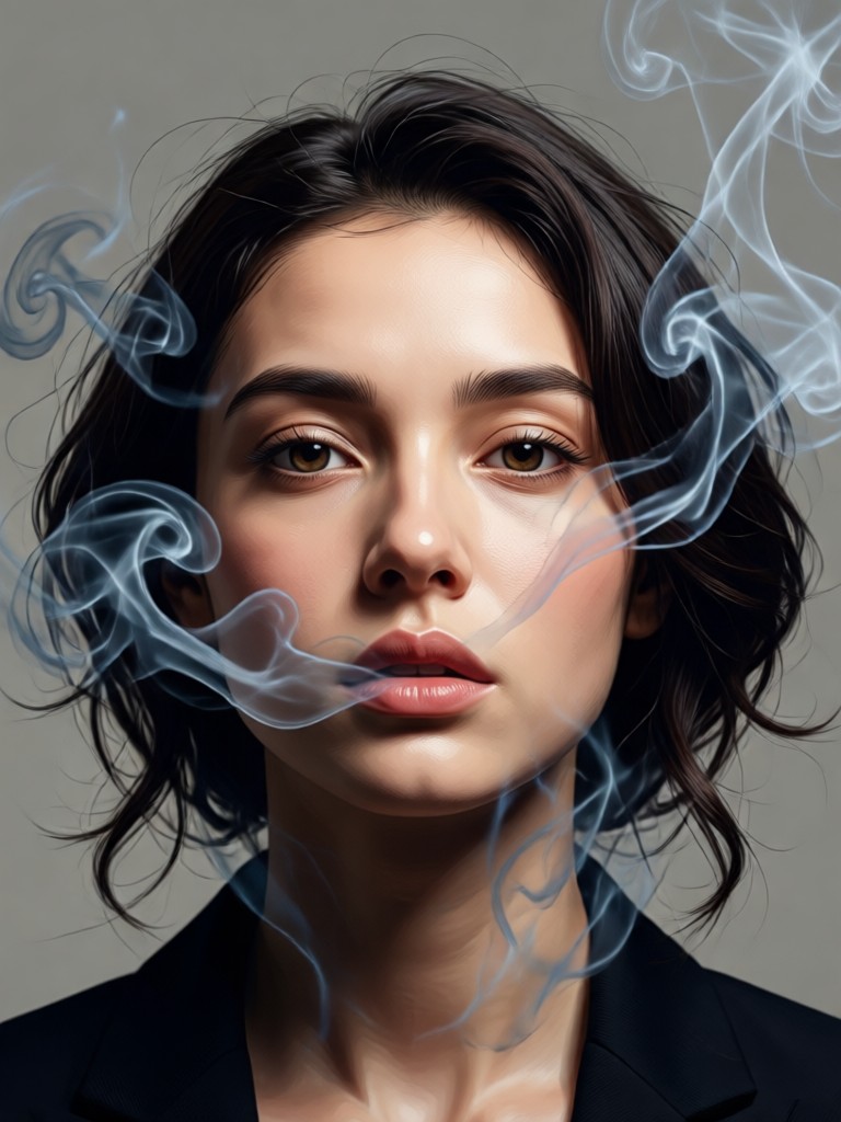 Romantic portrait with soft, glowing smoke background