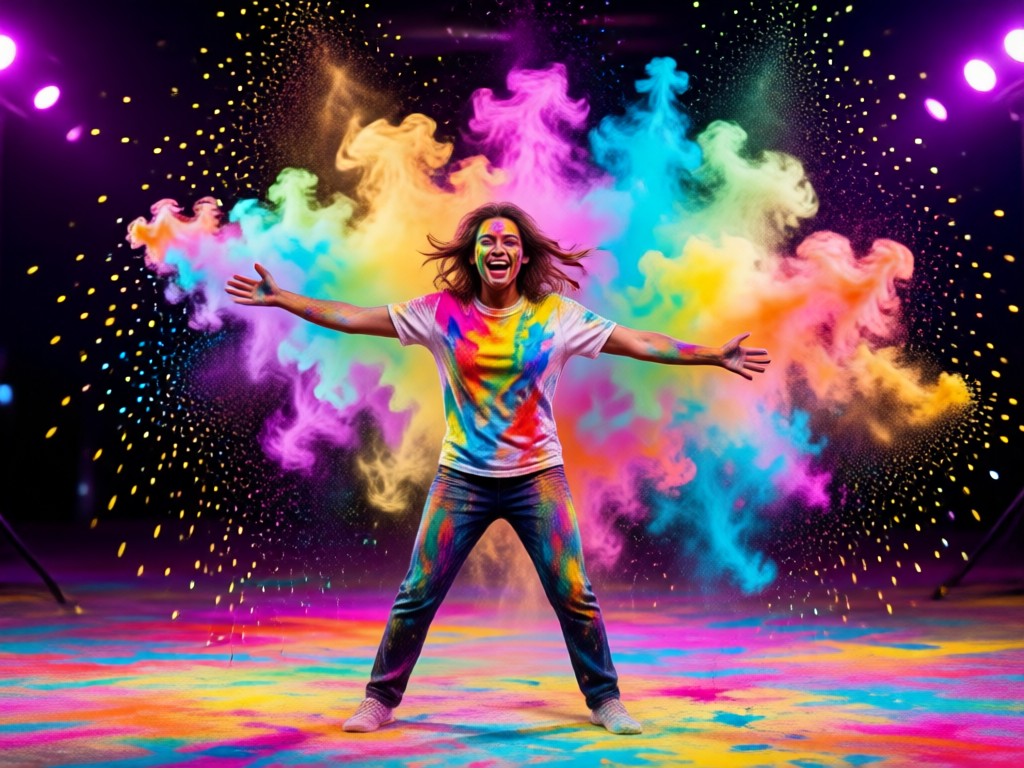 AI generated realistic Holi color powder splashes on a face
