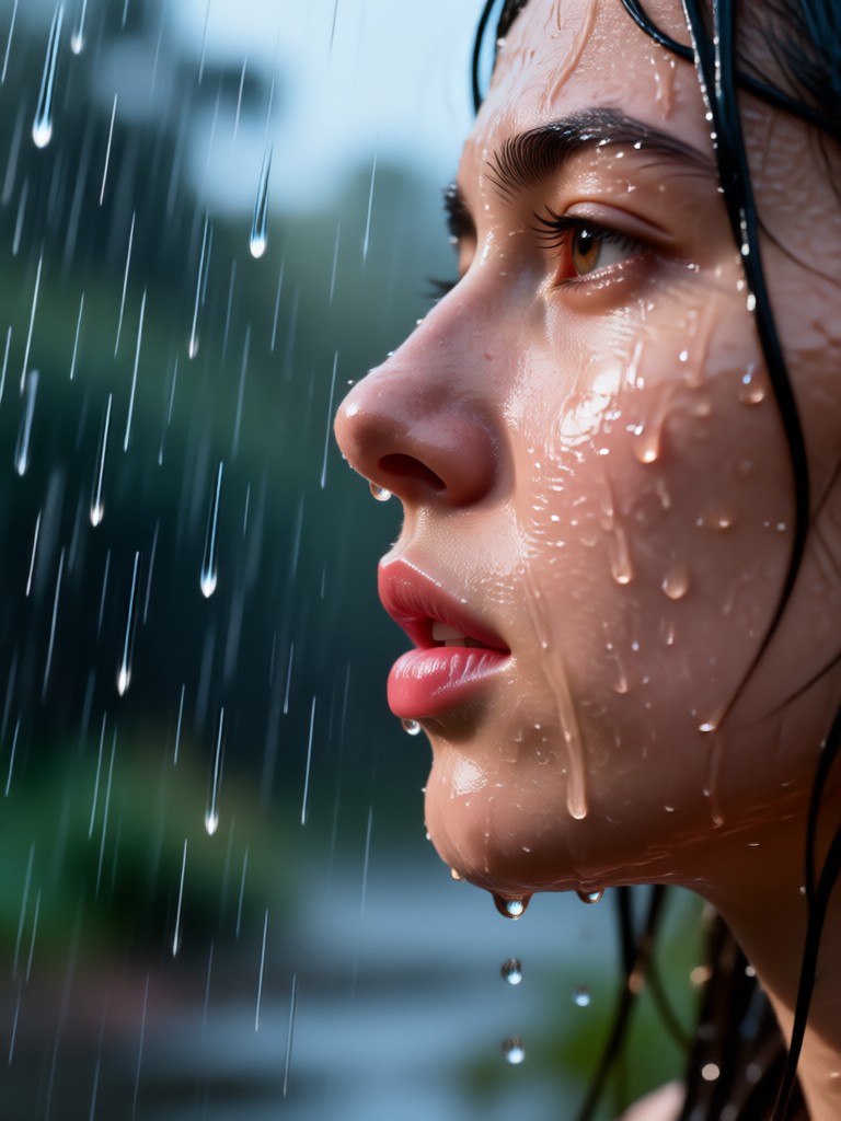 Beso bajo la lluvia al atardecer con iluminación de hora dorada