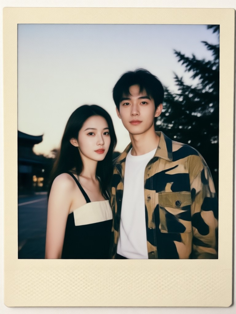 Fun Polaroid style beach photo couple