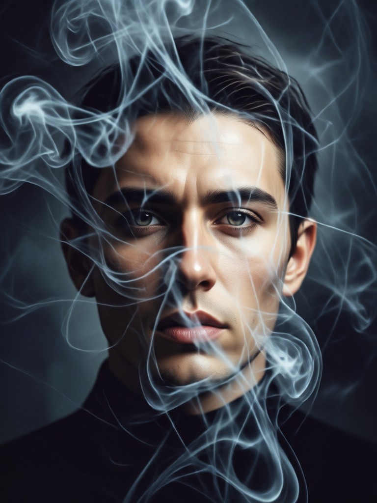 Portrait with smoke shaped like wings