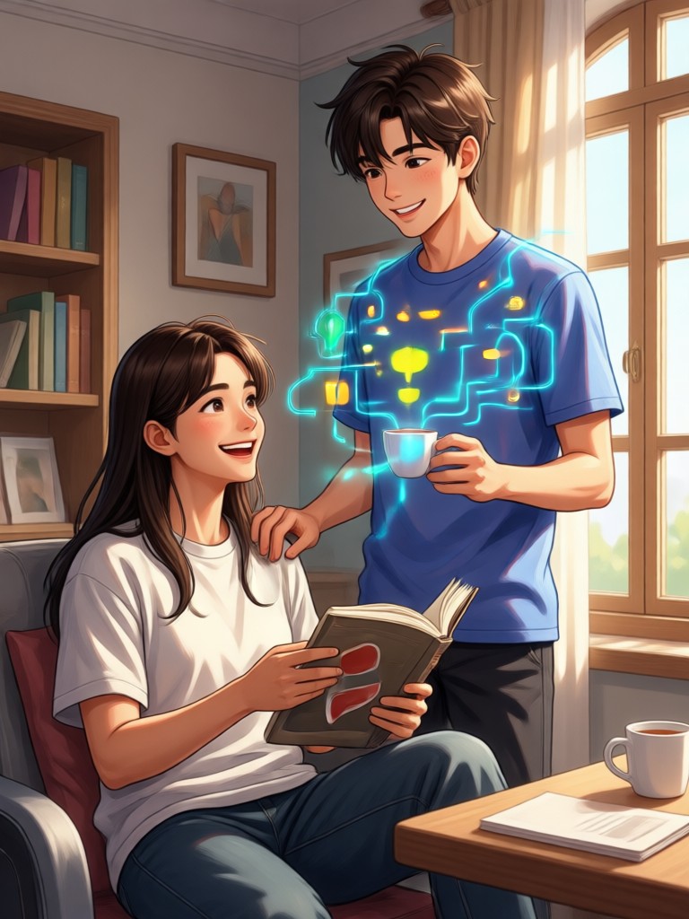 3D clay render of a cute AI boyfriend