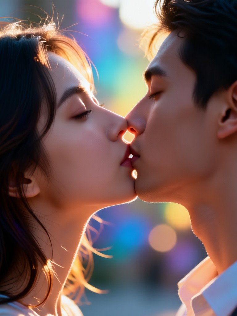 Watercolor art style romantic kiss