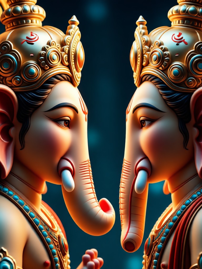Detailed close-up AI Ganpati portrait