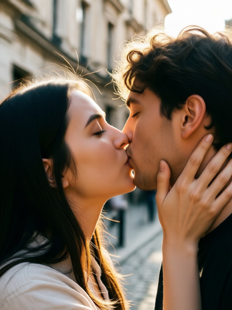 AI generated group kiss at sunset with friends