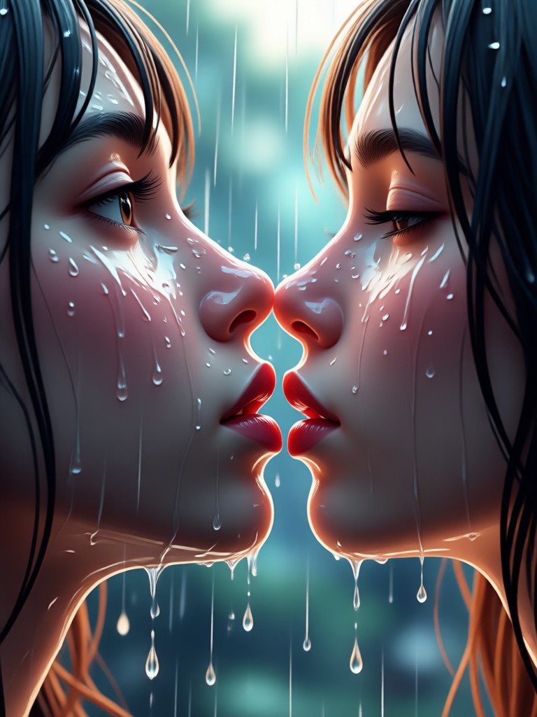 before and after using rainy kiss AI filter