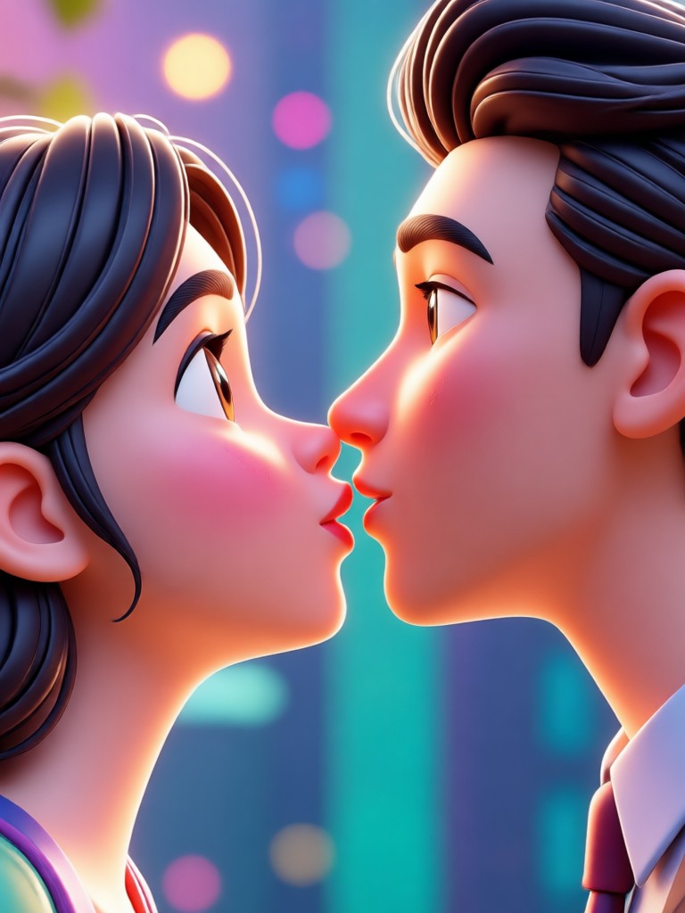 Golden hour couple kiss animation