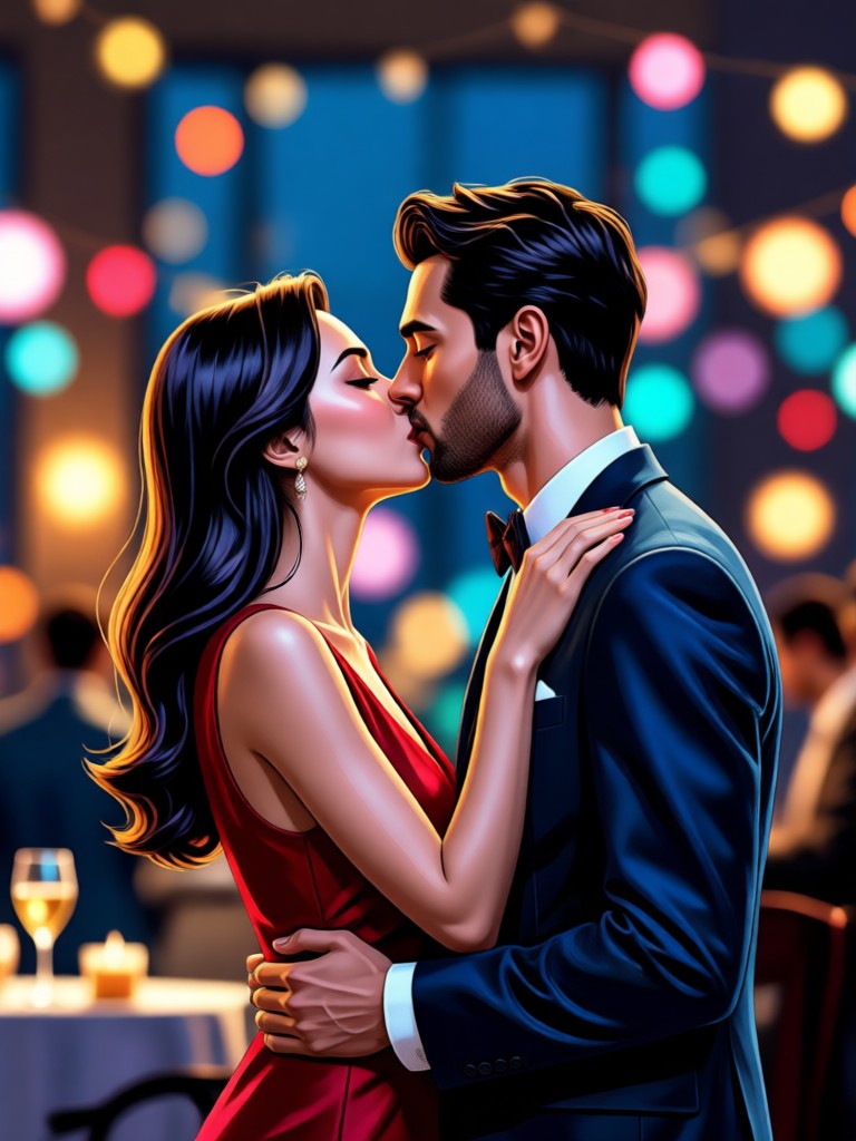 AI generated date night kiss close up