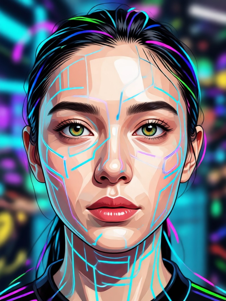 AI changed expression from serious to a bright smile
