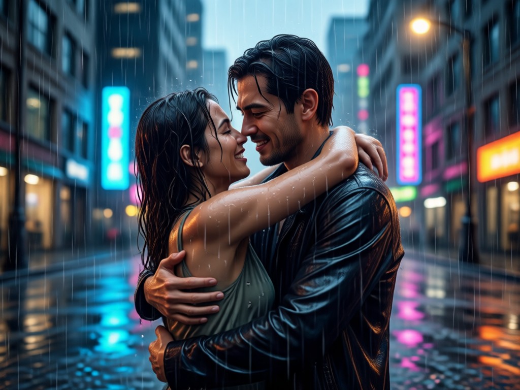 Different artistic styles for monsoon couple embrace videos