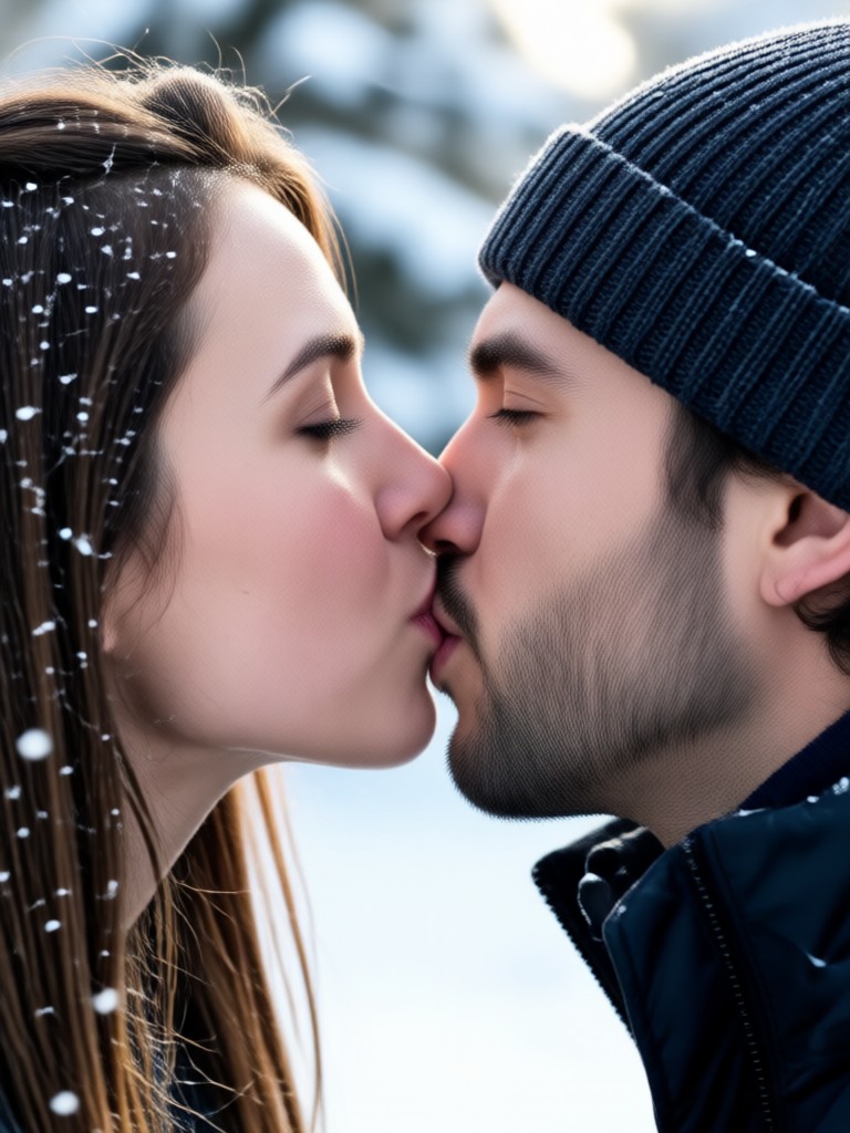 Dreamy pastel winter kiss effect
