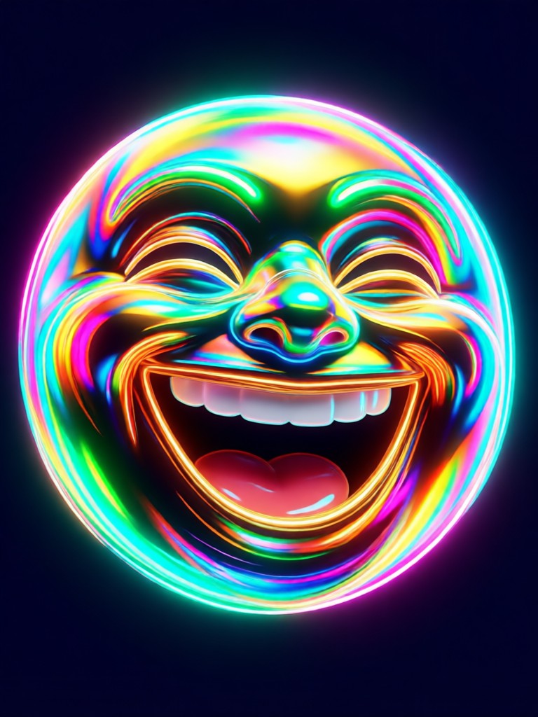 3D render with applied AI laughing face effect
