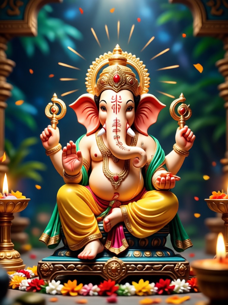 Minimalistische Strichzeichnung Ganesha von KI generiert