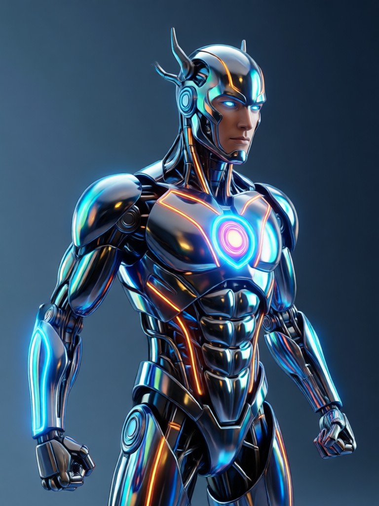 Pahlawan aksi sci-fi perempuan dengan zirah bioluminescent