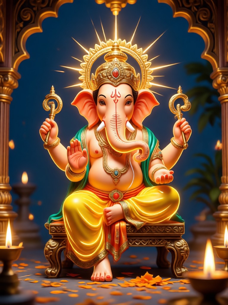 AI Ganesh Aarti portrait with diya light