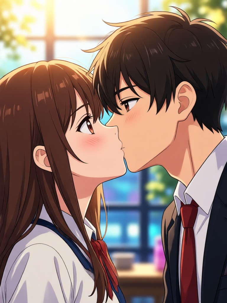 Fantasy themed anime character kiss