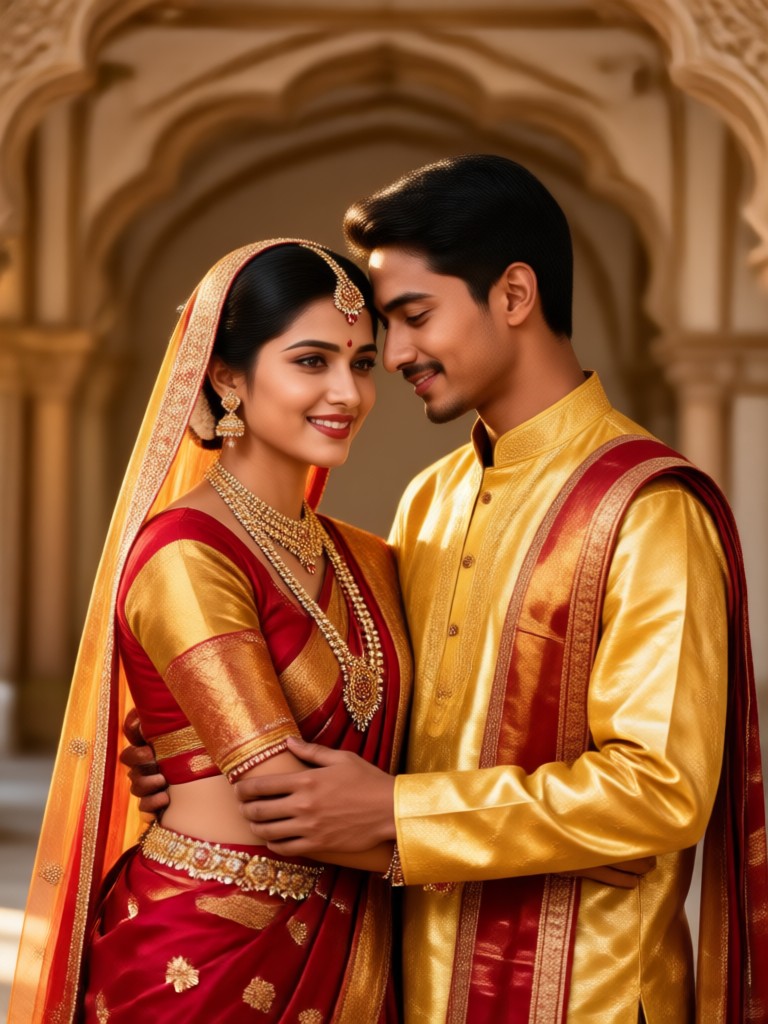 Modern couple in fusion Gujarati wedding wear