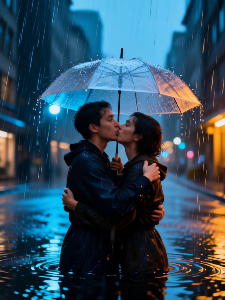 AI generated emotional rain scene
