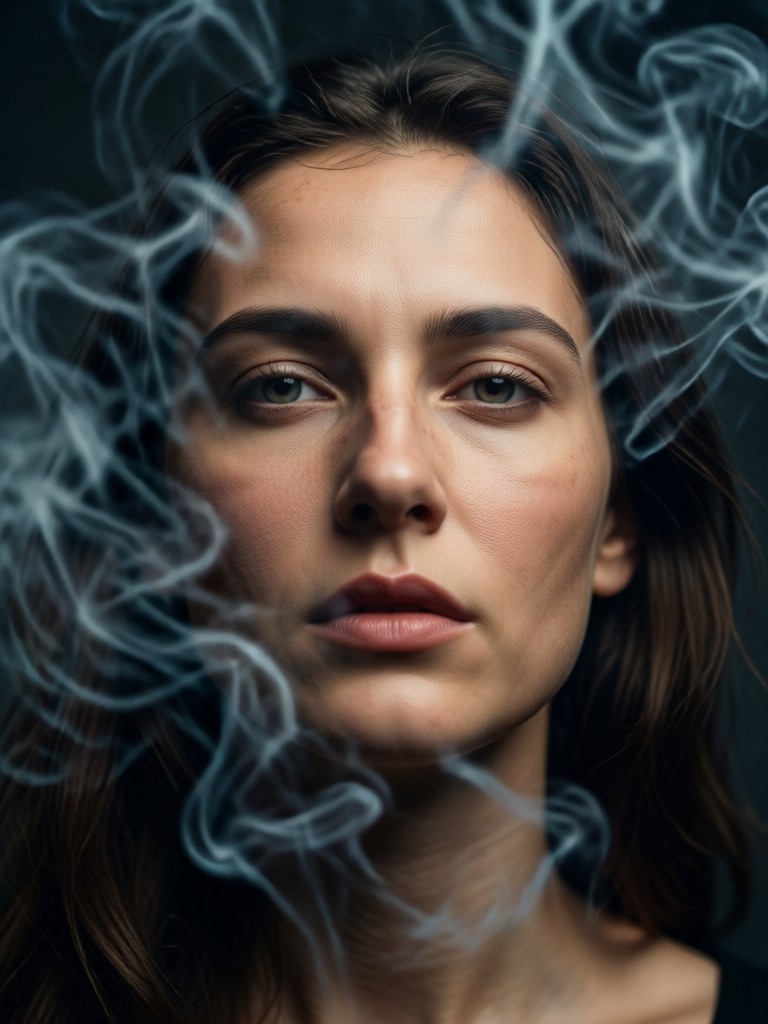 portrait with blue smoke and neon lighting