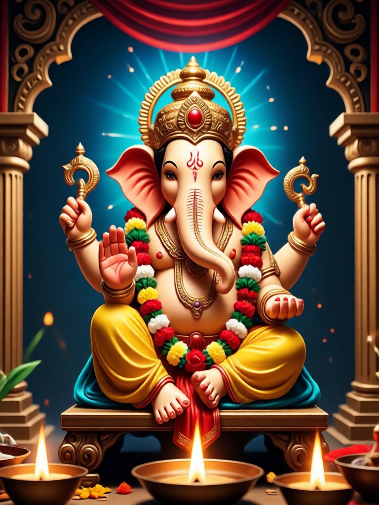 AI generated Aarti for Ganesha painting with flowers