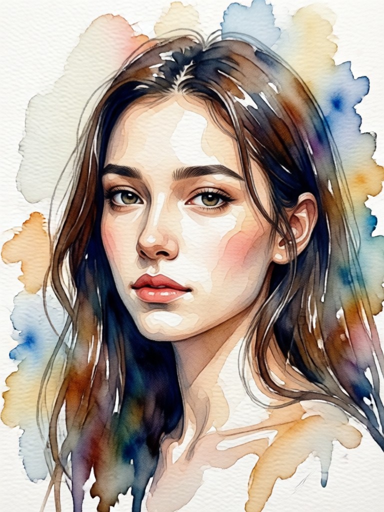 Portrait in a loose, impressionistic watercolor style