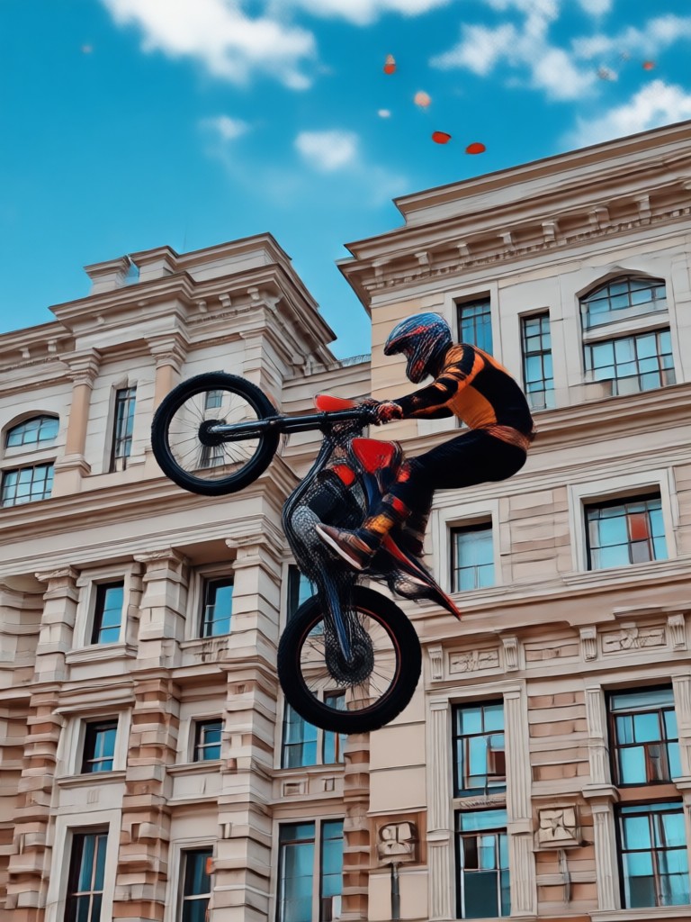 Stunt motorcycle jumping over an obstacle