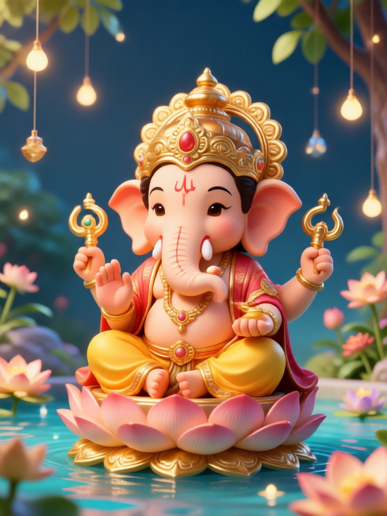 Ganpati-KI-Animation im Aquarell-Stil