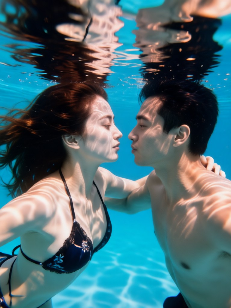 AI generated couple floating in a coral reef