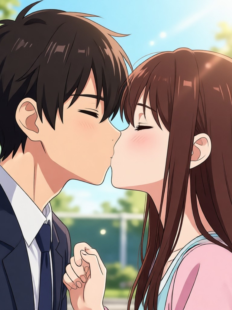Fantasy anime kiss with glowing effects