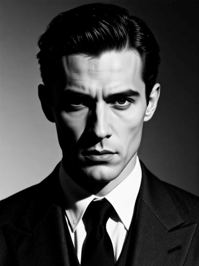 Gritty noir portrait with heavy film grain