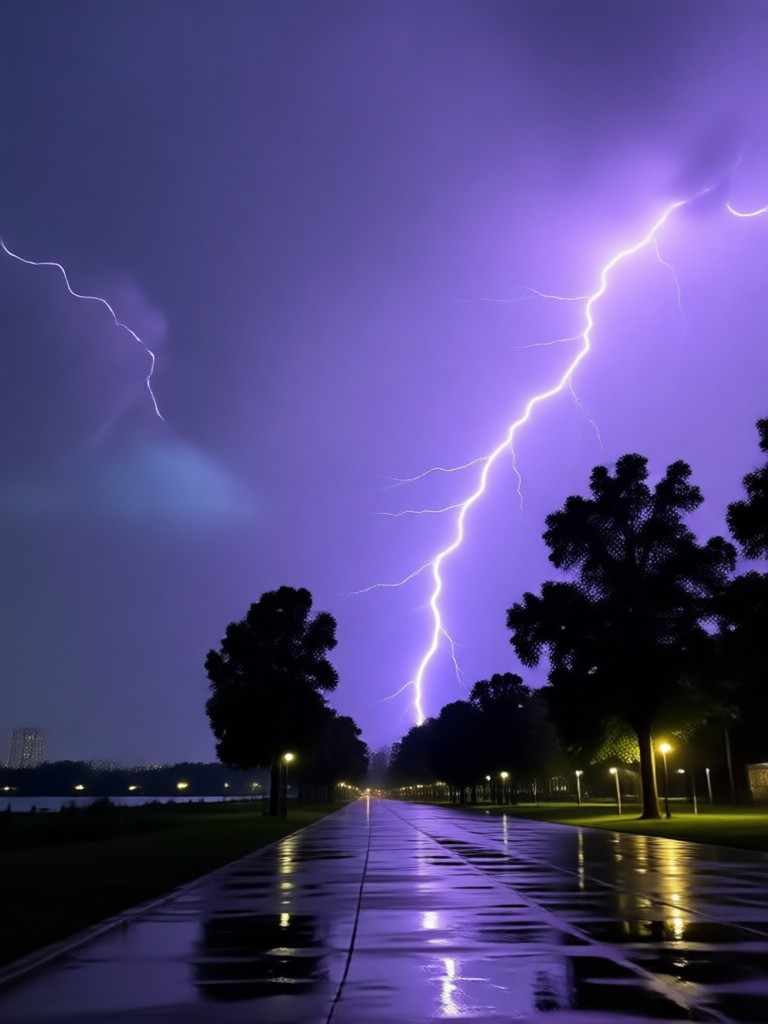 Abstract art style thunderstorm with colorful lightning