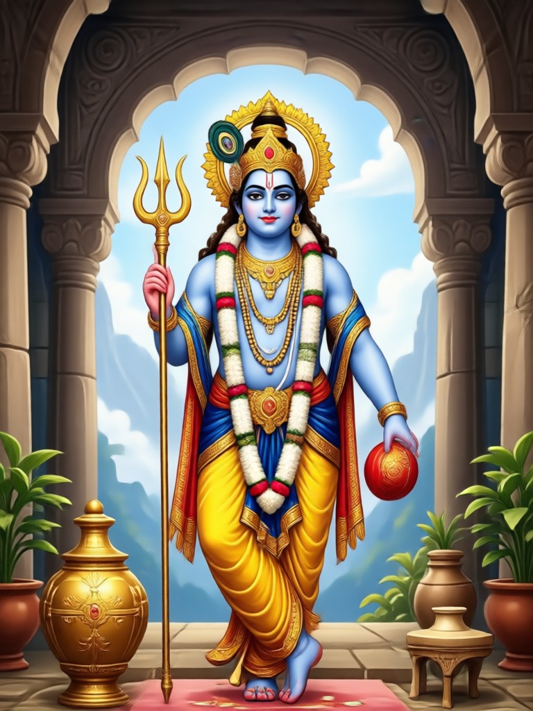 Family portrait converted into divine scene with Krishna