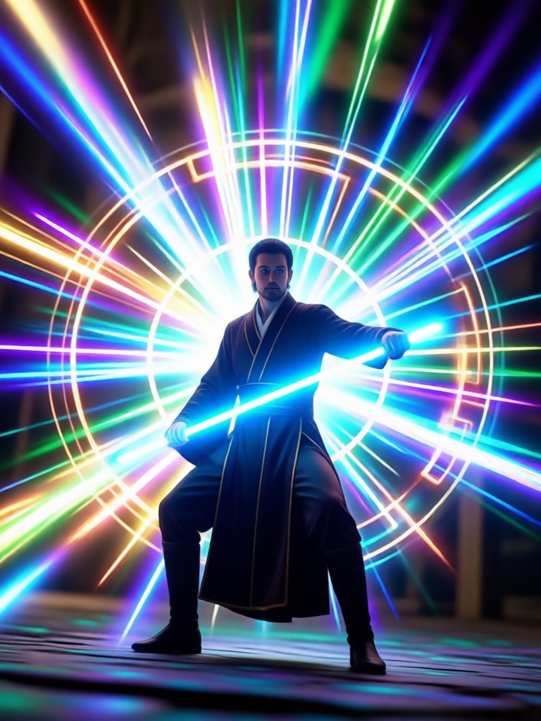 Epic space battle backdrop with Jedi starfighter