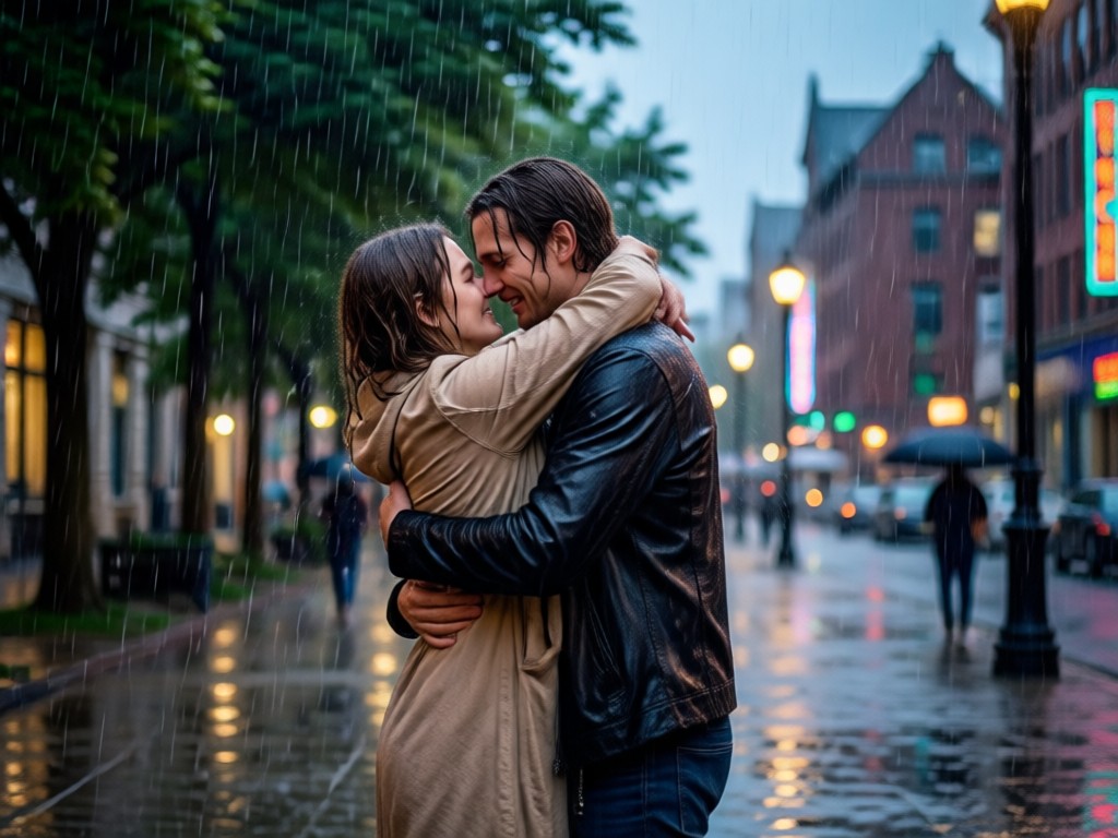 AI merging two photos into a single rain hug animation