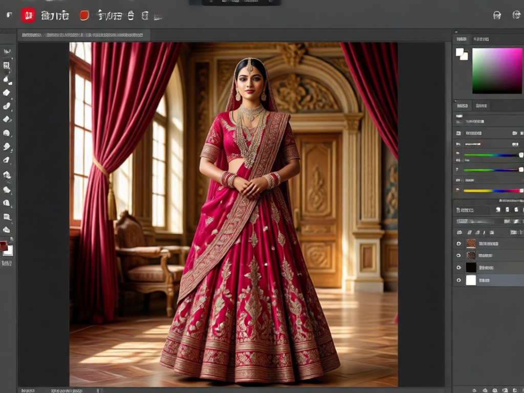 Side by side comparison of casual photo and Indian traditional dress transformation