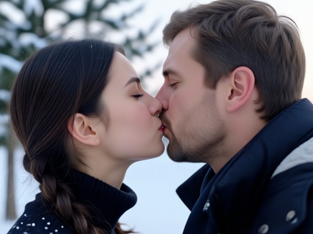 Photo transforming into a winter kiss animation