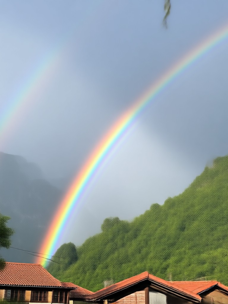 Artistic glowing rainbow on a cityscape