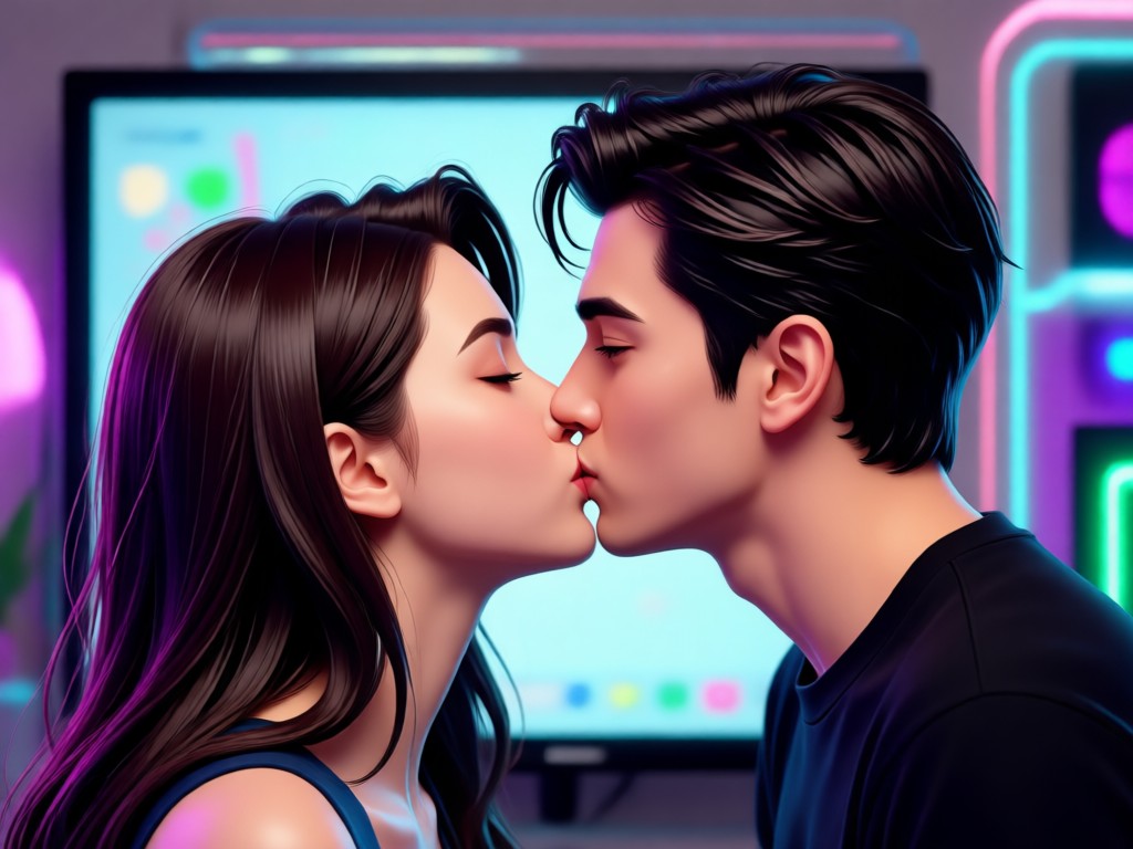 Happy user showing their AI couple kissing video on phone
